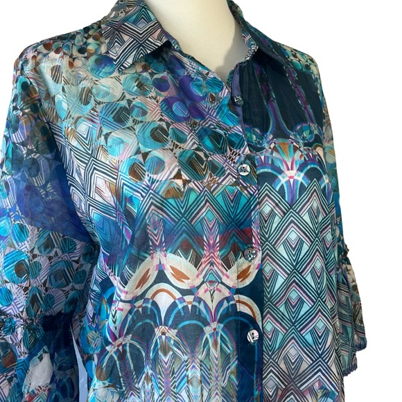 Johnny Was Button Down Boho Bell Sleeve Top - Picture 2 of 13